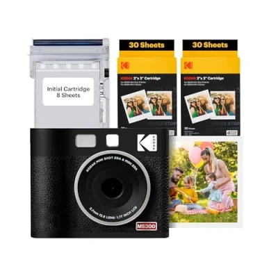 Afbeelding van KODAK Mini Shot 3 ERA 4PASS 2 in 1 Instant Camera en Fotoprinter (3x3 inch), eerste 8 vellen + 60 vel Pack Bundel, zwart