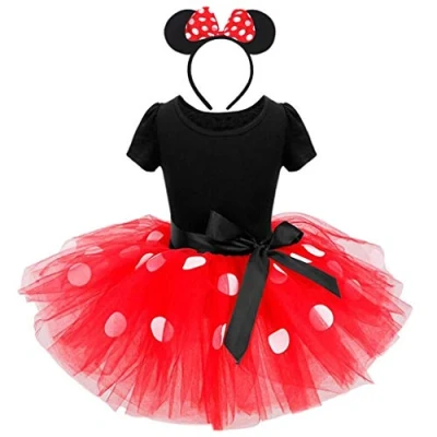 Afbeelding van Lito Angels Minnie Kostuum met Haar Hoepel voor Kleuter Meisjes, Halloween Verjaardagsfeest Stippen Tutu Rok Rood, Maat 116 Leeftijd 5 6 Jaar Markering 130