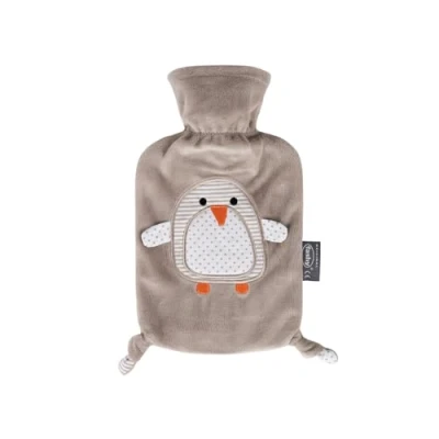 Afbeelding van Fashy warmwaterkruik Bruin pinguin 0,8L met afneembare hoes kinderkruik 25x16 cm warmwaterzak