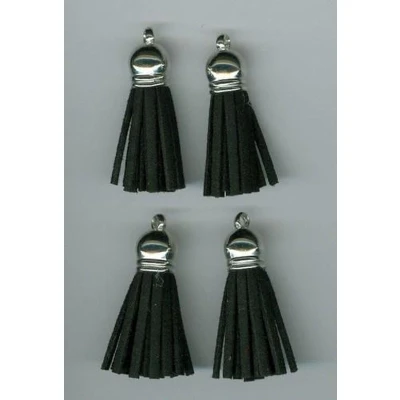 Afbeelding van Kwastjes tassel met cap suede zwart zilver 3CM 4 ST 12312 1201