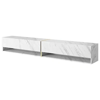 Afbeelding van Selsey Mirrgo TV Lowboard wit marmer met gouden inzetstukken, 200 cm, 5903025898520