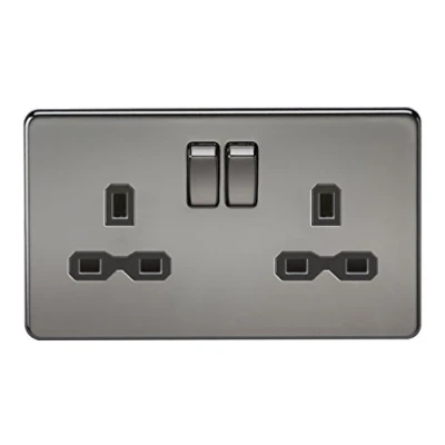 Afbeelding van Knightsbridge SFR9000BN Twin Schroefloze 13A 2G Dp Geschakelde Socket Nikkel met Zwart Insert, 230 V