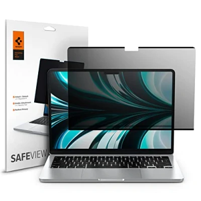 Afbeelding van Spigen SafeView Privacy Screenprotector compatibel met MacBook Air 13.6 inch M3/M2 Chip (vanaf 2022), Privacyfilter, Magnetische installatie, Anti vingerafdruk, Antikras