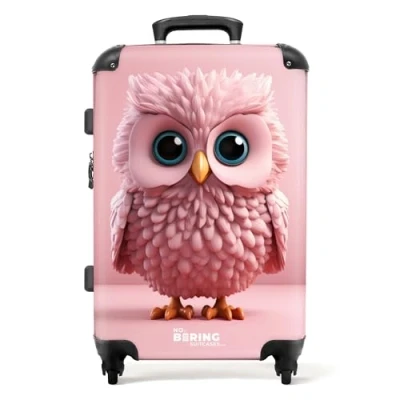 Afbeelding van NoBoringSuitcases.com® Kindertrolley uil Roze koffer kinderen 20 kg bagage