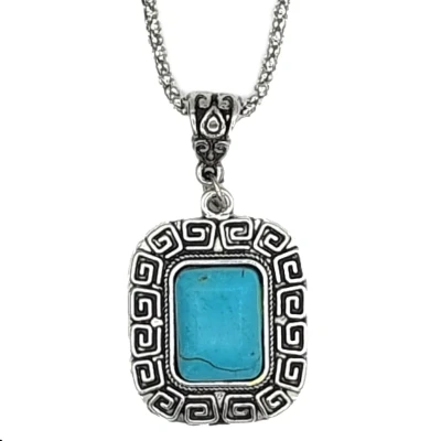 Afbeelding van Rhylane Ketting Met Turquoise Hanger Vierkant Lengte 50 + 7 cm verstelbaar