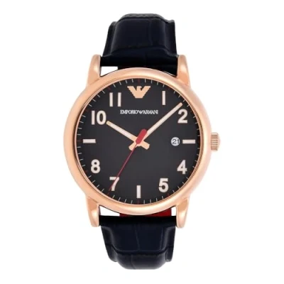 Afbeelding van EMPORIO ARMANI Blauw leren horloge met drie wijzers en datering