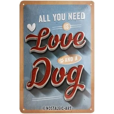Afbeelding van All You Need Is Love And A Dog Metalen wandbord in reliëf 20 x 30 cm.