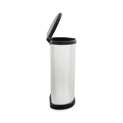 Afbeelding van Curver Metal Effect 70% Gerecycleerde Keuken One Touch Deco Bin, Zilver, 40 Liter