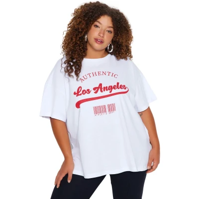 Afbeelding van Trendyol Wit Breed Patroon Ronde Hals Bedrukt 100% Katoenen Gebreid T Shirt Tbbss23Ah00131
