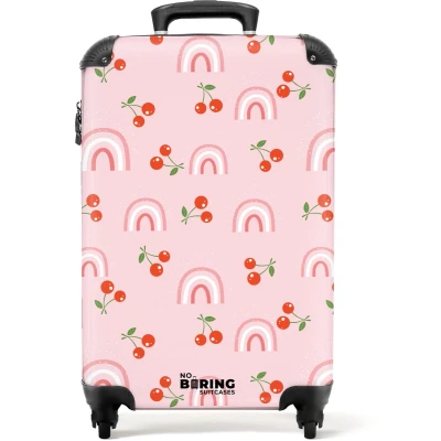 Afbeelding van NoBoringSuitcases.com® Kinderkoffer Kindertrolley Regenbogen Kersen Handbagage koffer lichtgewicht Reiskoffer trolley Rolkoffer met wieltjes Past binnen 55x40x20 en 55x35x28