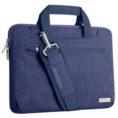 Afbeelding van TECHGEAR Sleeve Case voor 12,8 13,3 inch Laptops, Draagbare Multifunctionele Laptop hoes met Verstelbare Schouderriem, Bagageband en Onderdrukbare Handgrepen, Organizer Hoesje Zakken BLAUW