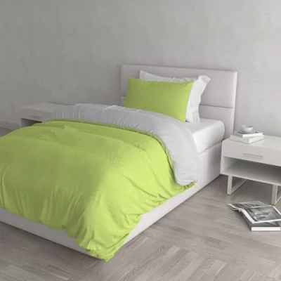 Afbeelding van Italian Bed Linen Natuurlijke Kleur Dekbedovertrek Set met Doubleface Effen Tas Sheet en Kussensloop, 100% Katoen, Zuurgroen/Lichtgrijs, kleine dubbele