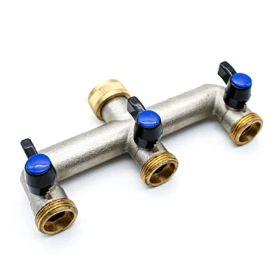 Afbeelding van DOJA Barcelona Tuinkraan 3 Uitgangen Driedubbele Afleidingsslang 3/4 Messing Waterkraan 2 Weg Afleiding Slang Adapter Dubbele buitenkraanaansluiting voor tuin
