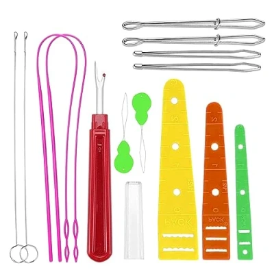 Afbeelding van Doortreknaaldenset, 14 stuks, inrijghulp, naaldinrijger, elastiek, trekkoord, naalden, inrijger, Bodkin flexibele naald, draad voor doe het zelf naaien, knutselbenodigdheden, naai accessoires