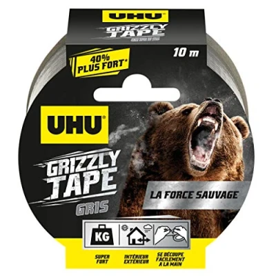 Afbeelding van UHU Grizzly Tape Weefseltape, waterdicht, voor repareren, versterken, afdichten, aansluiten, extreem sterk en duurzaam, grijs, 10 m x 50 mm
