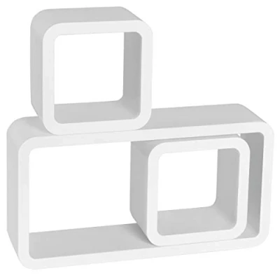 Afbeelding van eSituro SWS9210 Set van 3 wandplanken, kubusrek, wandboard, hangplanken, zwevend reksysteem voor decoratie, MDF, woonkamer, slaapkamer, werkkamer