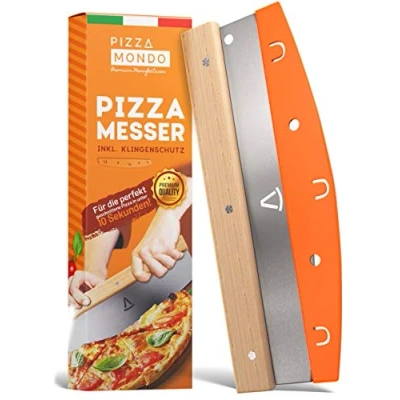Afbeelding van Pizza Mondo® Pizzasnijder, professionele pizzames (pizzasnijder), effectiever dan pizzaroller Premium pizzasnijder van roestvrij staal 32 cm met houten handvat snel en gelijkmatig snijden
