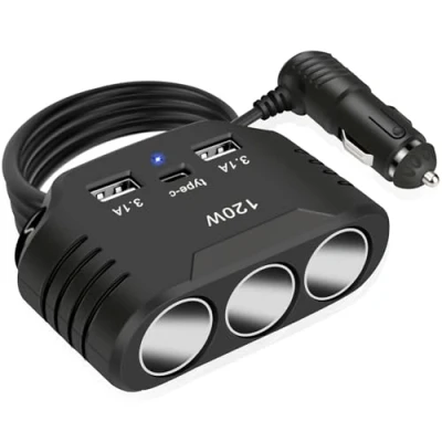 Afbeelding van Qidoe 12V USB Sigarettenaansteker Autolader Splitter, 120W Multi Stopcontact Socket met 3 poorten voor stoelverwarming van mobiele telefoon GPS DashCam Navi