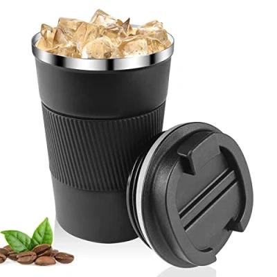 Afbeelding van Relota Koffiemok 380 ml, thermobeker voor koffie, lekvrij, gemaakt van 304 roestvrij staal, dubbelwandig geïsoleerd, autobeker, herbruikbare koffiebeker water en thee, zwart