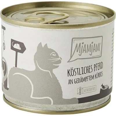 Afbeelding van MjAMjAM premium natvoer voor katten heerlijk paard op gestoomde pompoen, pak van 6 (6 x 200 g), graanvrij met extra vlees