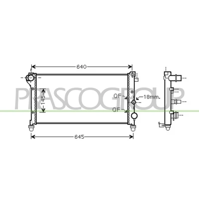 Afbeelding van PRASCO FT122R003 Radiateur Aluminium 580mm 322mm 34mm met snelkoppelingen Koelribben mechanisch gelast