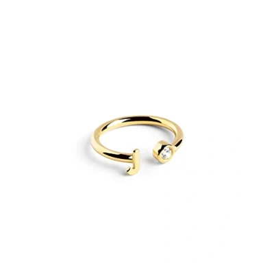 Afbeelding van SINGULARU Gepersonaliseerde Ring Letter Spark. Verstelbaar. Sterling Zilver 925 met 18Kt Goud Plating. One Size. Sieraden voor Vrouwen. J