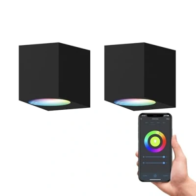Afbeelding van Calex Slimme LED Wandlamp Downlight Zwart Smart Buitenlamp App Bedienbaar Voor binnen en Buiten Set van 2 Stuks