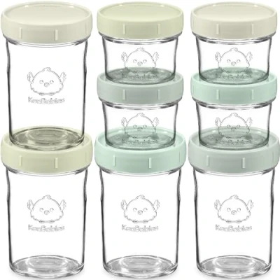 Afbeelding van 8 Stuks Babypap Invriezen Containers Glas Aanvullende Voeding Babyaccessoires, Magnetron Container, Lekvrij Babyvoedingscontainer, Container (Sage)