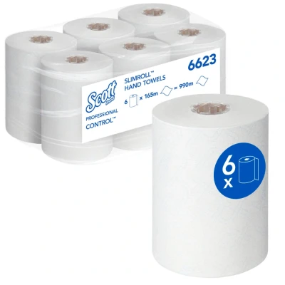 Afbeelding van Handdoekrol Scott Slimroll 1 laags 165m wit 6623