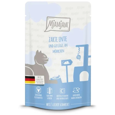 Afbeelding van 12x125g MjAMjAM Quetschie Eend &amp; Gevogelte nat kattenvoer