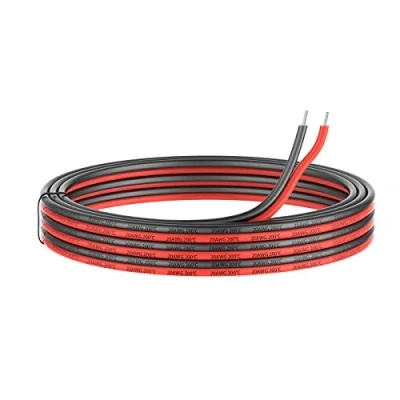 Afbeelding van 0,52 mm², 20 AWG, siliconen, elektrische draad, meter, 10 zwart en meter rood, zacht flexibel, van vertind koperdraad, hoge temperatuurbestendigheid, 200 graden Celsius, 600 V