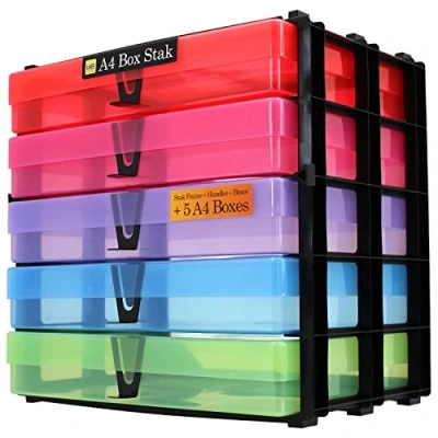 Afbeelding van WestonBoxes A4 Storage Unit, Box Stak bevat 5 opbergdozen (Meerkleurig/Transparant)