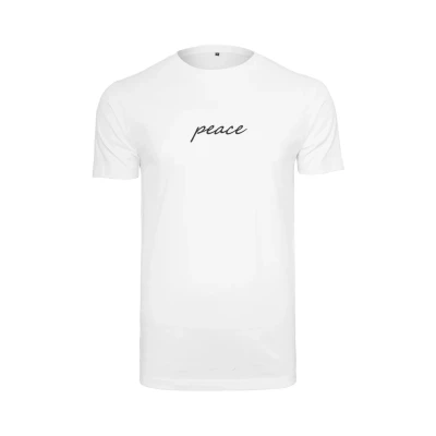 Afbeelding van Mister Tee Peace Wording EMB Tshirt print, Heren, Maat: Large, White