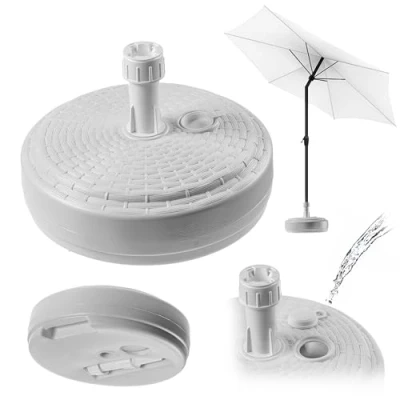 Afbeelding van KADAX parasolstandaard, ronde parasolhouder vulbaar met zand water of grind, standaard van kunststof voor tuin, terras, strand (versie 2 rond, wit)