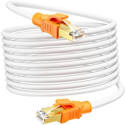 Afbeelding van Internet Kabel Cat 8 10m, Ethernetkabel 10 Meter Wit Hoge Snelheid 40Gbps 2000MHz S/FTP Afgeschermd Netwerkkabel 30ft Lan Cable Gigabit Wlan Rj45 Patchkabel Voor Router Modem