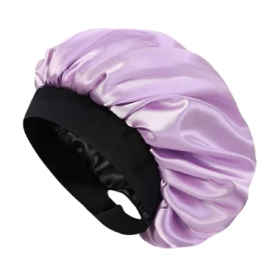 Afbeelding van Hat Hut Satijnen bonnet zijden slaapmuts voor vrouwen haarbonnet krullend haar slapen verstelbare brede band dubbellaags, Lila, One size