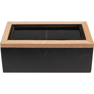 Afbeelding van Clayre &amp; Eef Theedoos 18x9x7 cm Zwart Bruin MDF Glas Doosje