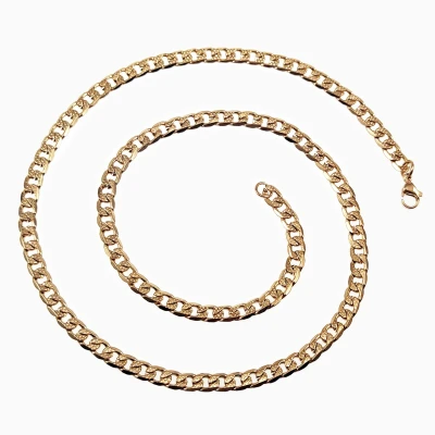 Afbeelding van 55cm x 5mm Cubaanse Ketting Unisex Stalen Goudkleur Schakelketting met Details Dames Heren