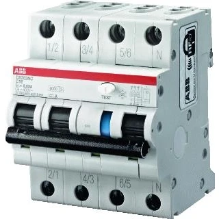 Afbeelding van Abb ds203nc aardlekautomaat 3p n 6ka b karakteristiek 20a foutstroom 30ma un 230 400v ac 50 60hz type lekstroom a 2csr256140r1205