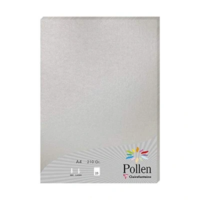 Afbeelding van Clairefontaine Ref 24389C Stuifmeel gekleurd papier (Pack van 25 vellen) A4 (210 x 297mm), 210gsm papier, inkjet &amp; laser printer compatibel, zuurvrij zilver