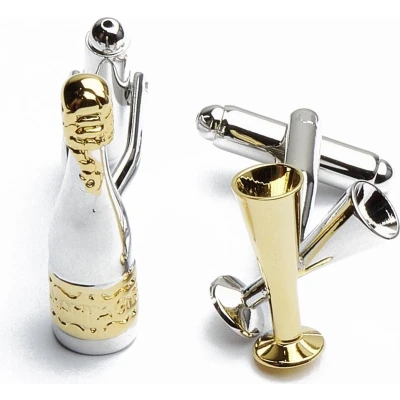 Afbeelding van Manchetknopen Champagne Fles en Glas Glazen
