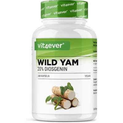 Afbeelding van Wild Yam Wortelextract 240 capsules (4 maanden) Premium: Originele Mexican Yamswortel hoge dosering met 880 mg extract (waarvan 176 diosgenine) per dagelijkse dosis laboratorium getest Vit4ever
