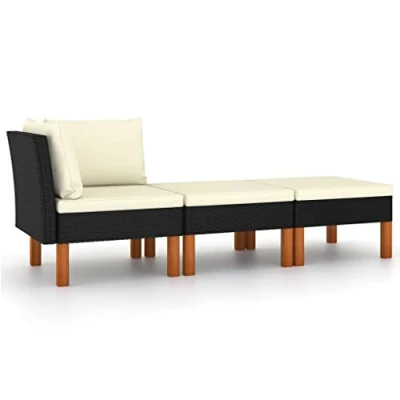 Afbeelding van vidaXL 3 delige Loungeset poly rattan en massief eucalyptushout