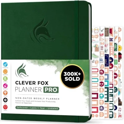 Afbeelding van Clever Fox Planner PRO Wekelijkse &amp; maandelijkse Life om de productiviteit, het tijdmanagement en behalen van uw doelen te verhogen Organizer, Ongedateerd, A4 Formaat Bos Groen
