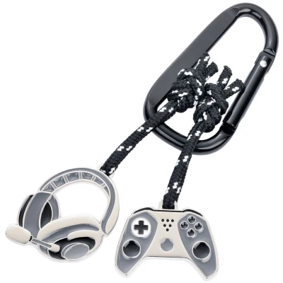 Afbeelding van Troika Sleutelhanger met karabijnhaak, 2 hangers aan decoratief klimtouw: controller en headset