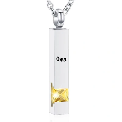 Afbeelding van Luxe Ashanger Met Ketting En Gravering Oma Assieraad Zilverkleurig Gele Steen As Gedenksieraad Urn Incl. vuller