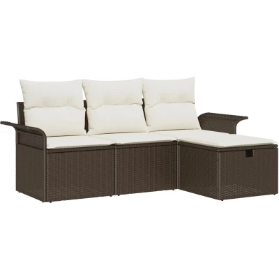 Afbeelding van vidaXL 4 Delige Tuin Sofa Set met Kussens Bruin Poly Rattan