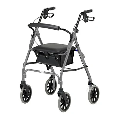 Afbeelding van Days Lichtgewicht opvouwbare rollator met gevoerde zitting, vergrendelbare remmen, ergonomische handgrepen en draagtas, mobiliteitshulpmiddelen, groot, kwarts