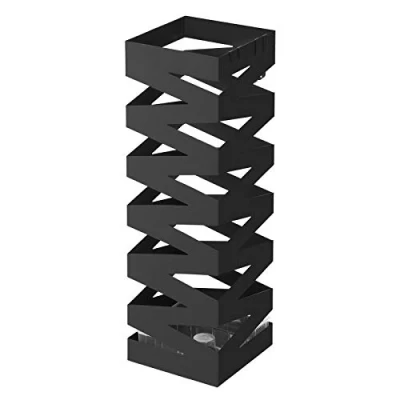 Afbeelding van SONGMICS parapluhouder, metaal, vierkant, 4 haken en een afneembare wateropvangbak, 15,5 x 49 cm, zwart LUC16B