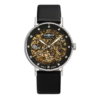 Afbeelding van Zeppelin Damestuur met leren band serie Princess of The Sky skelet automatisch 7461, zwart, Riemen.